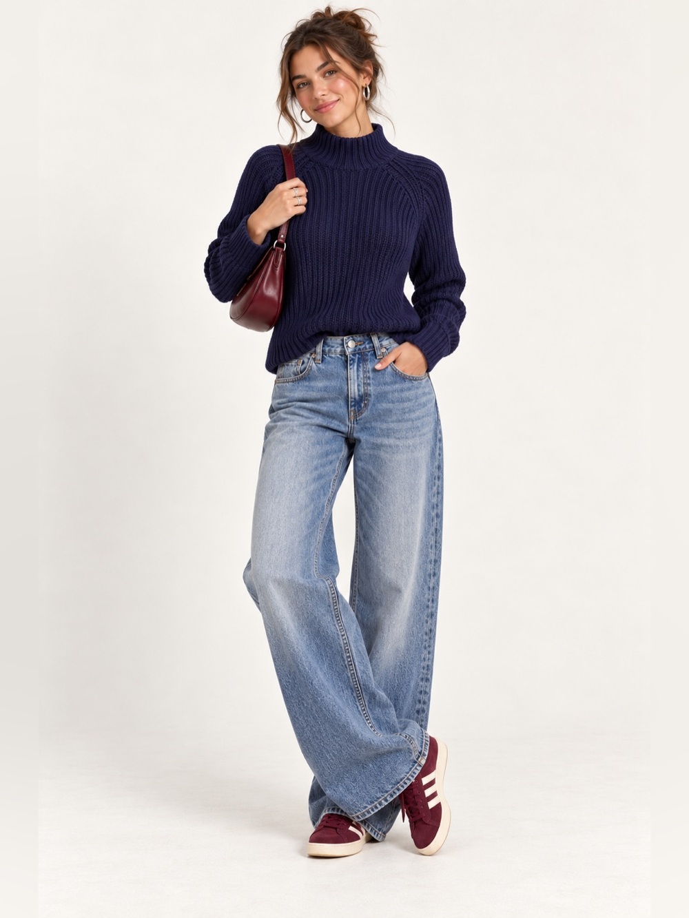 Gap Navy Chunky Ribbed Mock Neck Sweater Womens Small Cropped